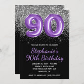 シルバーグリッター王室のブラックパープル90 招待状 (正面/裏面)