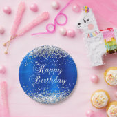 シルバーグリッター王室のブルーフォイルハッピーバースデー ペーパープレート (パーティー)
