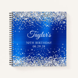 シルバーグリッター王室のブルーフォイル50th誕生日ゲスト ノートブック