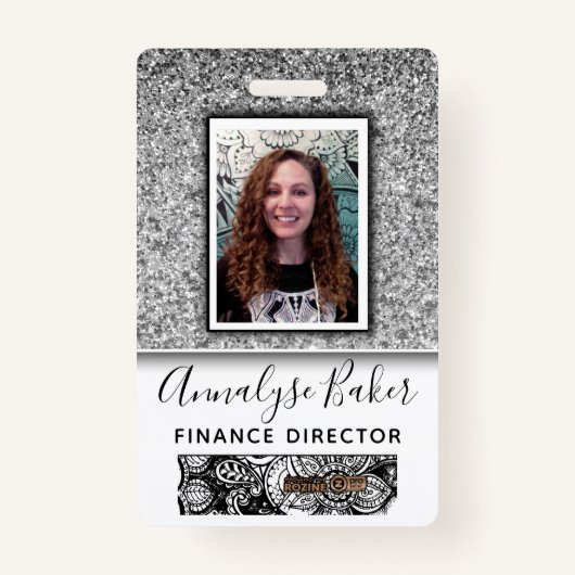 シルバーグリッター社員ナースドクターフォト名 バッジ (正面)