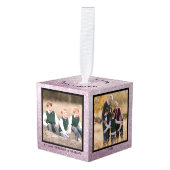 シルバーグリッター祖父母4写真クリスマス キューブオーナメント (正面アングル)