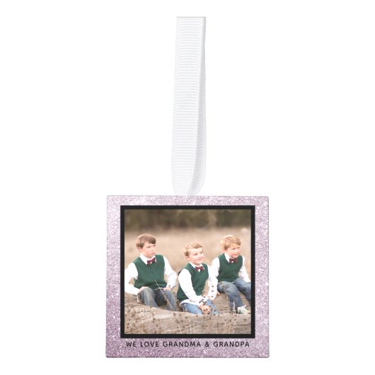 シルバーグリッター祖父母4写真クリスマス キューブオーナメント (正面)