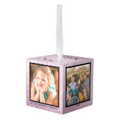 シルバーグリッター祖父母4写真クリスマス キューブオーナメント (裏面アングル)