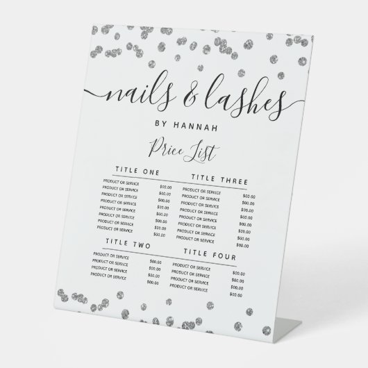 シルバーグリッター紙吹雪サロン価格メニュー 台座サイン (正面)