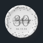 シルバーグリッター紙吹雪ホワイト30th Birthday ペーパープレート<br><div class="desc">30歳エレガント誕生日シルバーフェイクグリッター紙吹雪ホワイトデザイン。</div>
