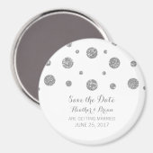 シルバーグリッター紙吹雪日付磁石を保存 マグネット (正面/裏面)