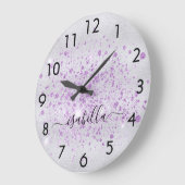 シルバーグリッター紫の名前文字 ラージ壁時計 (傾斜)