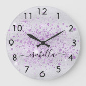 シルバーグリッター紫の名前文字 ラージ壁時計 (正面)