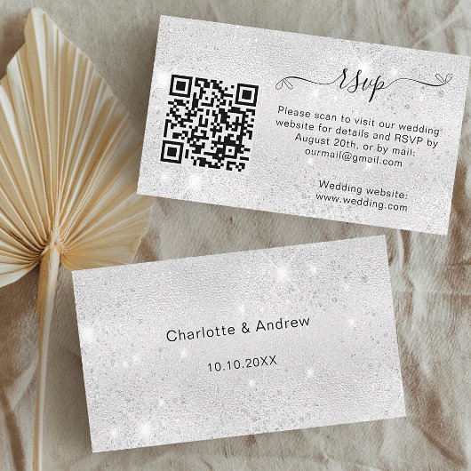 シルバーグリッター結婚のウェブサイトRSVP QRコード エンクロージャーカード