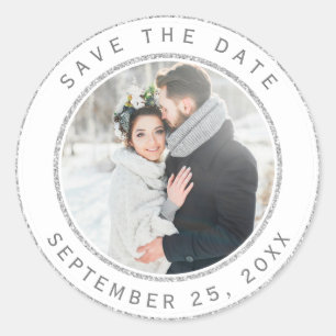 シルバーグリッター結婚サークルの写真Save the Date ラウンドシール