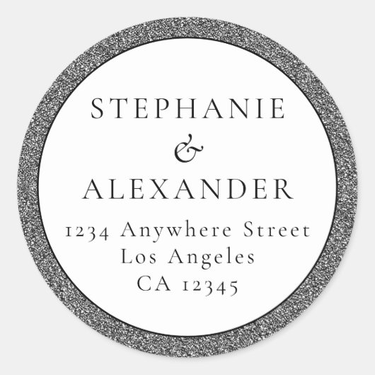 シルバーグリッター結婚ズ・ネーム・差出人住所 ラウンドシール (正面)