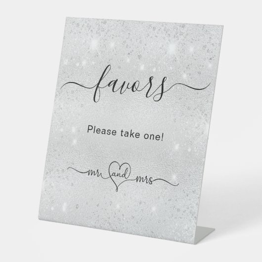 シルバーグリッター結婚ダストのゲストの好意 台座サイン (正面)