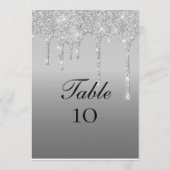 シルバーグリッター結婚ドリップのテーブルナンバーカード 招待状 (裏面)