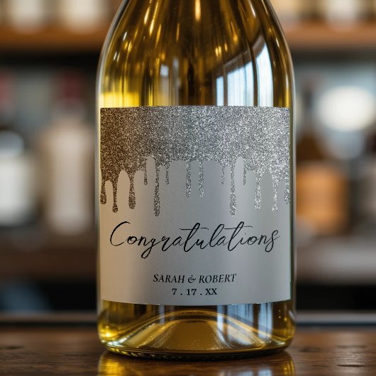 シルバーグリッター結婚ドリップ スパークリングワインラベル