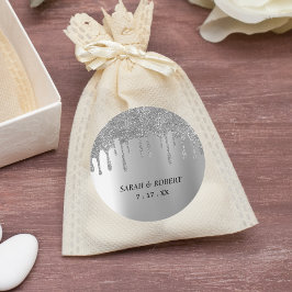 シルバーグリッター結婚ドリップ ラウンドシール