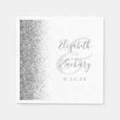 シルバーグリッター結婚ホワイトズナプキンス スタンダードカクテルナプキン (正面)