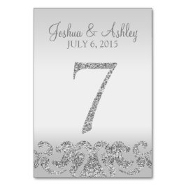 シルバーグリッター結婚ルックのテーブル番号7 テーブルナンバー