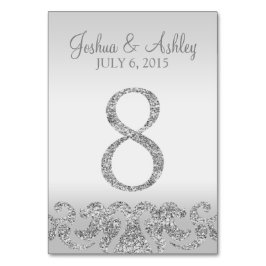 シルバーグリッター結婚ルックのテーブル番号8 テーブルナンバー