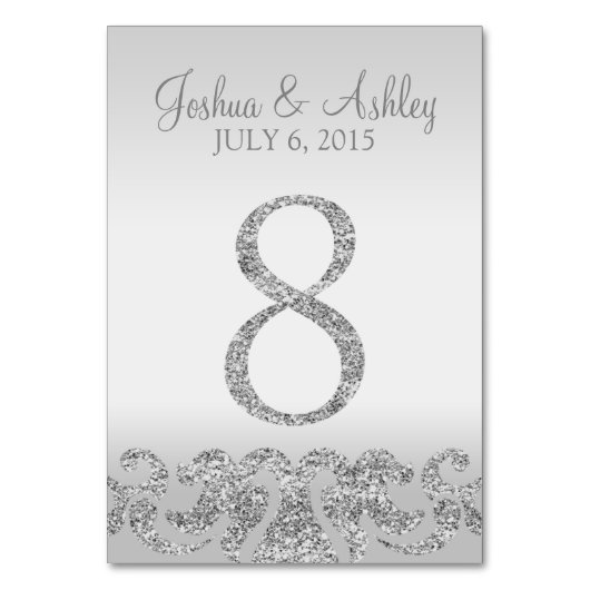 シルバーグリッター結婚ルックのテーブル番号8 テーブルナンバー (正面)