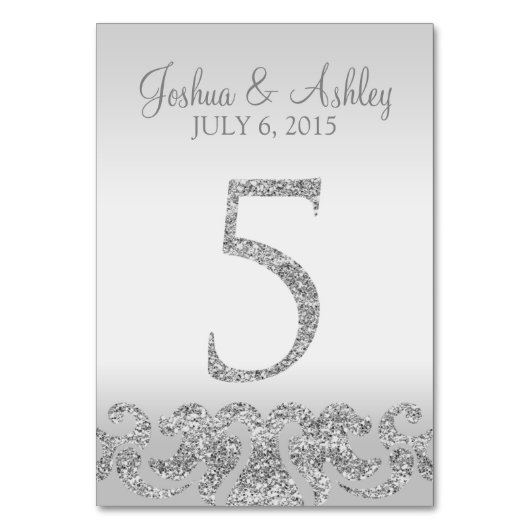 シルバーグリッター結婚ルックのテーブル番号–5 テーブルナンバー (正面)