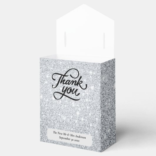 シルバーグリッター結婚新婚サンキューギフト フェイバーボックス (オープン)