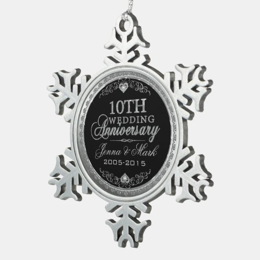 シルバーグリッター結婚10周年記念オーナメント スノーフレークピューターオーナメント (右)