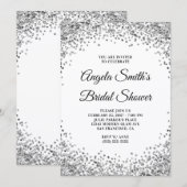シルバーグリッター縁取り ホワイト ブライダルシャワー 招待状 (正面/裏面)