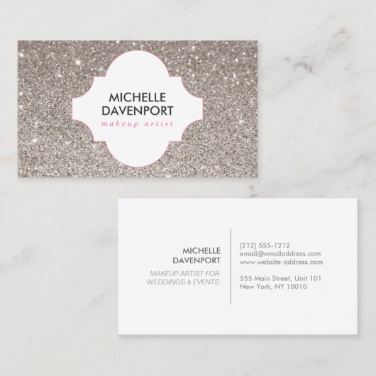 シルバーグリッター美しい、メイクアップアーティスト、サロン 名刺 (正面/裏面)
