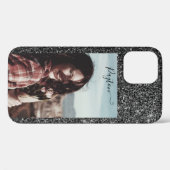 シルバーグリッター背景名前をカスタムするフォトブラック Case-Mate iPhoneケース (裏面 (横))