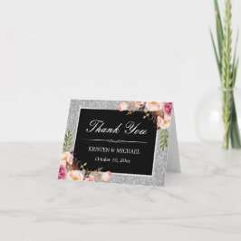 シルバーグリッター花柄装飾サンクスカード サンキューカード