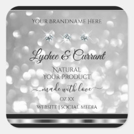 シルバーグリッター製品ラベルきらめくダイヤモンド スクエアシール