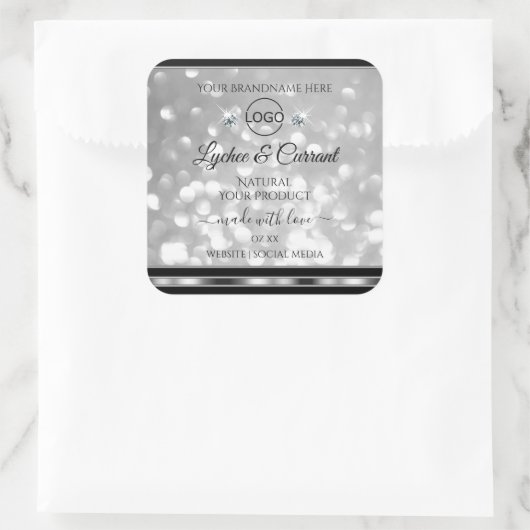 シルバーグリッター製品ラベルスパークルダイヤモンドのロゴ スクエアシール (バッグ)