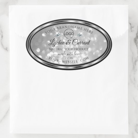 シルバーグリッター製品ラベルスパークルダイヤモンドのロゴ 楕円形シール (バッグ)