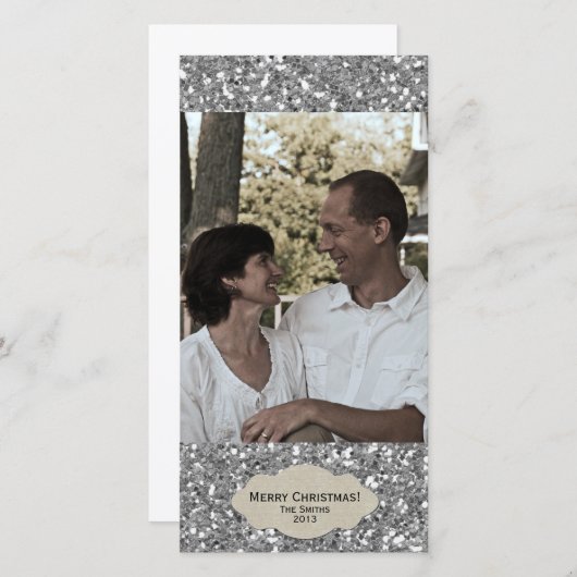 シルバーグリッター調節可能フォトクリスマスカード シーズンカード (正面/裏面)