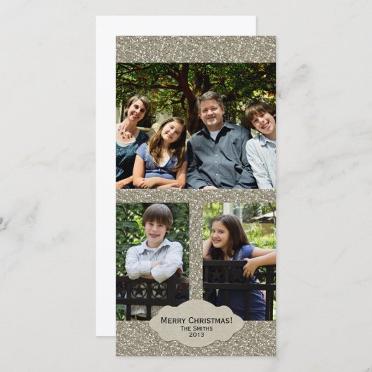 シルバーグリッター調節可能3フォトクリスマスカード シーズンカード (正面/裏面)
