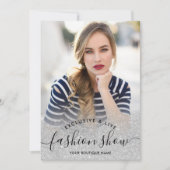 シルバーグリッター赤面スクリプト写真ファッション表示 招待状 (正面)