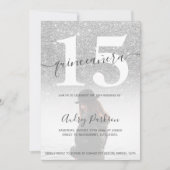 シルバーグリッター赤面ピンクキンセアニェラ写真 招待状 (正面)