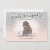 シルバーグリッター赤面ピンクシック写真卒業 招待状 (正面)