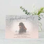 シルバーグリッター赤面ピンクシック写真卒業 招待状 (スタンド正面)