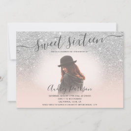 シルバーグリッター赤面ピンクシック甘い16写真 招待状