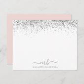 シルバーグリッター赤面ピンクモノグラムのノートカード ノートカード (正面/裏面)