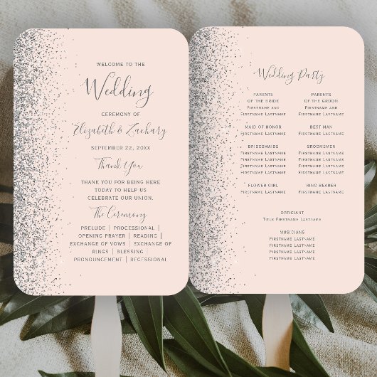 シルバーグリッター赤面ピンク結婚式 プログラム ハンドファン