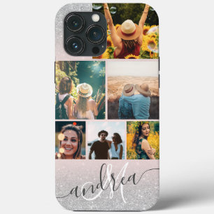 シルバーグリッター赤面モノグラム6枚コラージュ iPhone 13 PRO MAXケース