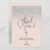 シルバーグリッター赤面感謝していお前最初の聖餐式 サンキューカード (正面/裏面)