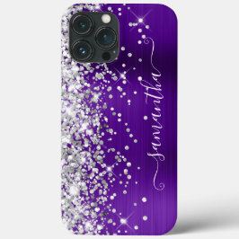 シルバーグリッター輝くパープルガーリーシグネチャー iPhone 13 PRO MAXケース