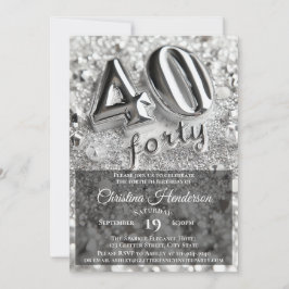 シルバーグリッター鏡エレガント40歳の誕生日パーティー 招待状