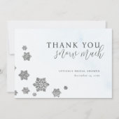 シルバーグリッター雪の結晶冬のブライダルシャワー サンキューカード (正面)