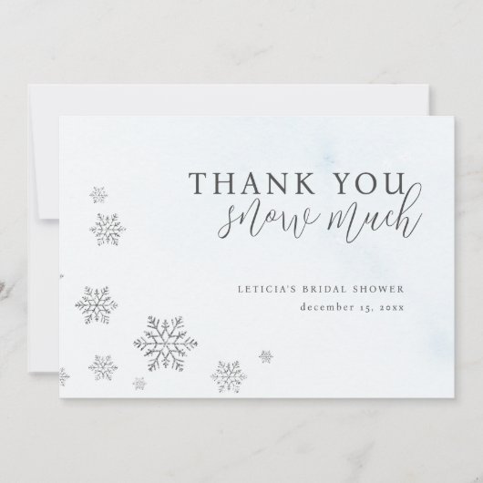 シルバーグリッター雪の結晶　冬のブライダルシャワー サンキューカード (正面)