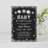 シルバーグリッター雪片ベビー外は寒い 招待状 (スタンド正面)