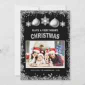 シルバーグリッター雪片メリークリスマスフォト シーズンカード (正面)